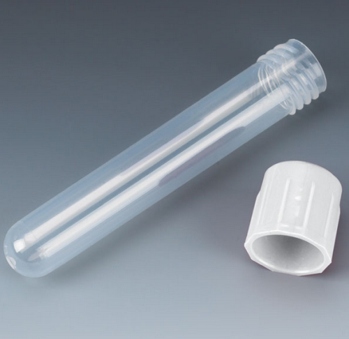 Test Tube with Attached White Screw Cap, 12 x 75 mm (5 mL), Polypropylene, Non-Sterile, 1000/CS (4 Bags of 250), Globe Scientific, 6148W