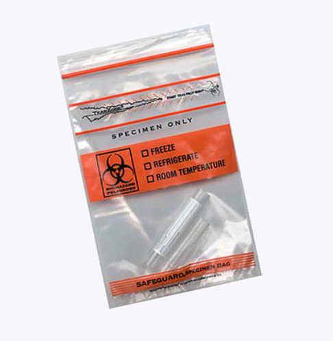 Bag, Biohazard Specimen Transport, 8 in. x 10 in., Ziplock with Document Pouch, Tearzone, 1000/CS (10 Bags of 100), Globe Scientific, 4925