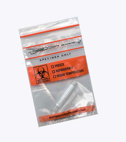 Bag, Biohazard Specimen Transport, 12 in. x 15 in., Ziplock with Document Pouch, Tearzone, 1000/CS (2 Bags of 500), Globe Scientific, 4928