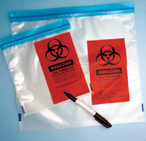 Bag, Liquid Tight Ziplock for Specimen Storage with Formalin Warning Printing, Saranex, 3 in. x 6 in., 1000/CS (4 Bags of 250), Globe Scientific, 4971