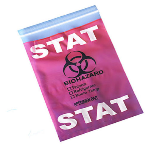 Bag, STAT Red Specimen Transport, 6 in. x 9 in., Zipper Closure with Document Pouch, 1000/CS (10 Bags of 100), Globe Scientific, 4950A