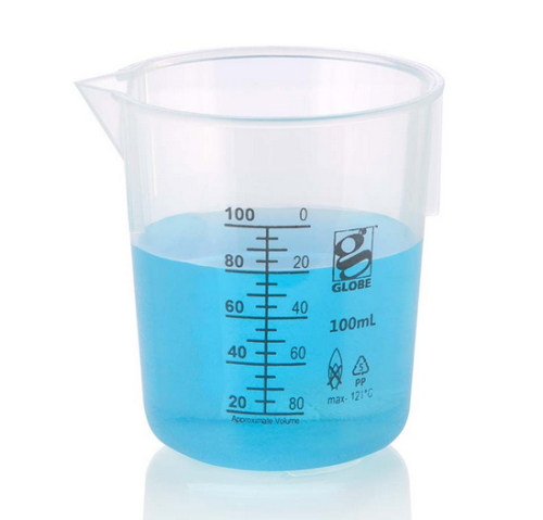 Beaker, Diamond Essentials, Griffin Style, Low Form, Printed Graduations, Polypropylene (PP), 100 mL, 48/CS, Globe Scientific, 3650-100
