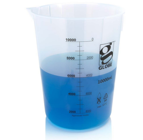 Beaker, Diamond Essentials, Griffin Style, Low Form, Printed Graduations, Polypropylene (PP), 10,000 mL, 2/CS, Globe Scientific, 3650-10M