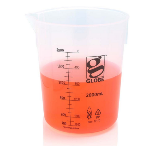 Beaker, Diamond Essentials, Griffin Style, Low Form, Printed Graduations, Polypropylene (PP), 2000 mL, 6/CS, Globe Scientific, 3650-2M