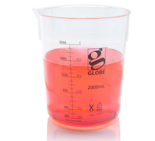 Beaker, Diamond Essentials, Griffin Style, Low Form, Printed Graduations, Polymethylpentene (PMP), 2000 mL, 6/CS, Globe Scientific, 3652-2M