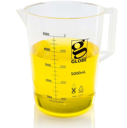 Beaker with Handle, Diamond Essentials, Low Form, Printed Graduations, Polymethylpentene (PMP), 5000 mL, 2/CS, Globe Scientific, 3656-5M