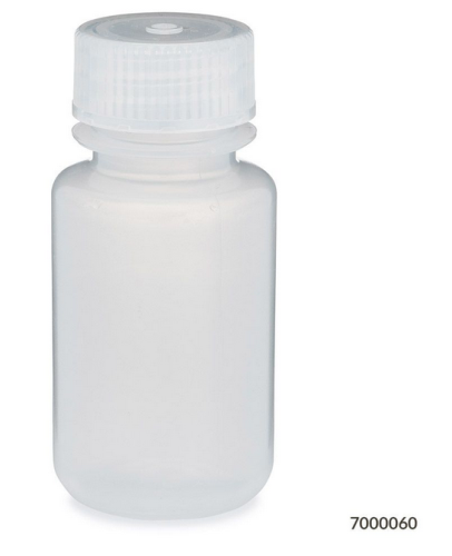 Bottle, Wide Mouth, Polypropylene (PP) Bottle, Attached Polypropylene (PP) Screw Cap, 60 mL, 72/CS (6 Bags of 12), Globe Scientific, 7000060