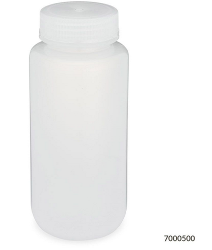 Bottle, Wide Mouth, Polypropylene (PP) Bottle, Attached Polypropylene (PP) Screw Cap, 500 mL, 48/CS (4 Bags of 12), Globe Scientific, 7000500