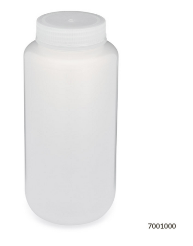 Bottle, Wide Mouth, Polypropylene (PP) Bottle, Attached Polypropylene (PP) Screw Cap, 1000 mL, 24/CS (4 Bags of 6), Globe Scientific, 7001000