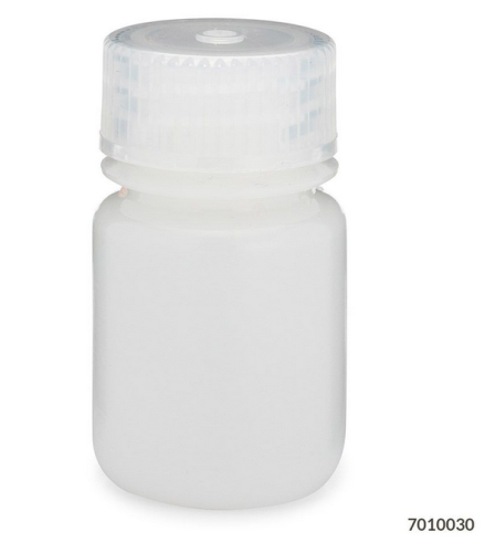 Bottle, Wide Mouth, High-Density Polyethylene (HDPE) Bottle, Attached Polypropylene (PP) Screw Cap, 30 mL, 72/CS (6 Bags of 12), Globe Scientific, 7010030