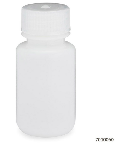 Bottle, Wide Mouth, High-Density Polyethylene (HDPE) Bottle, Attached Polypropylene (PP) Screw Cap, 60 mL, 72/CS (6 Bags of 12), Globe Scientific, 7010060