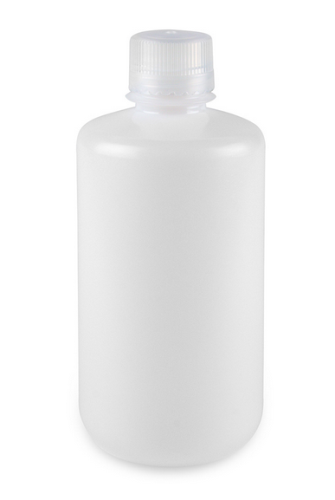 Bottle, Narrow Mouth, Boston Round, High-Density Polyethylene (HDPE) with Polypropylene (PP) Closure, 1000 mL, Bulk Packed with Bottles and Caps Bagged Separately, 50/CS, Globe Scientific, 7561000BKS