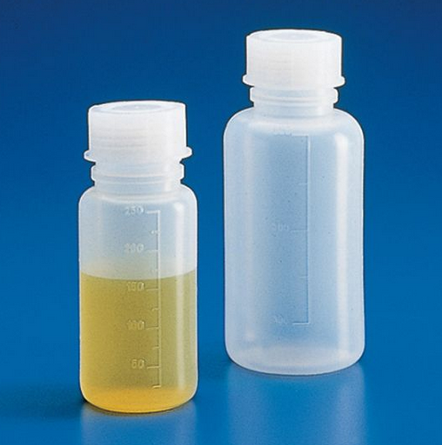 Bottle with Screwcap, Wide Mouth, Low-Density Polyethylene (LDPE), Graduated, 100 mL, 100/CS, Globe Scientific, 601610
