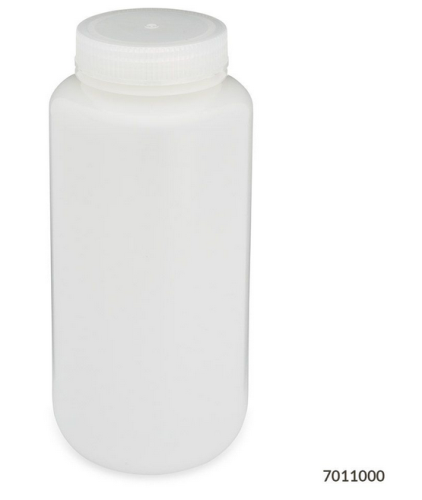 Bottle, Wide Mouth, High-Density Polyethylene (HDPE) Bottle, Attached Polypropylene (PP) Screw Cap, 1000 mL, 24/CS (4 Bags of 6), Globe Scientific, 7011000