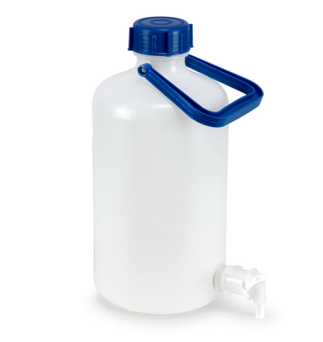 Carboy with Spigot, High-Density Polyethylene (HDPE), Heavy-Duty, 5 L, EA, Globe Scientific, 601660