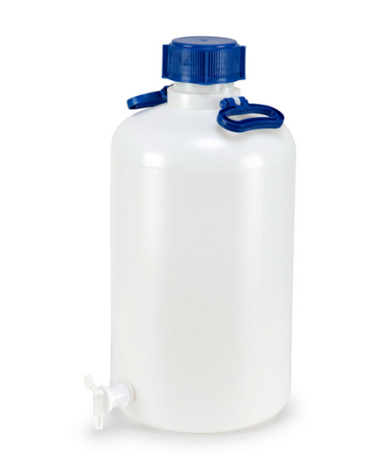 Carboy with Spigot, High-Density Polyethylene (HDPE), Heavy-Duty, 25 L, EA, Globe Scientific, 601664