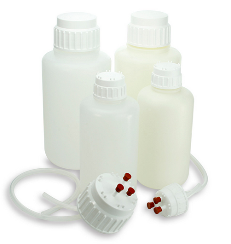 Vacuum Bottle, Narrow Mouth, Heavy Duty Polypropylene (PP) Bottle, White Polypropylene (PP) 53 mm Screw Cap, 2 L (0.5 Gallons), 12/CS, Globe Scientific, 7082000
