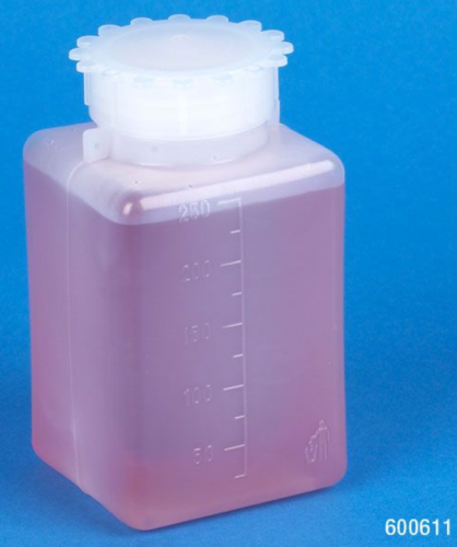 Bottle with Screwcap, Wide Mouth, Square, Graduated, PE, Cap: Polypropylene (PP), 250 mL, 10/PK, Globe Scientific, 600611-10
