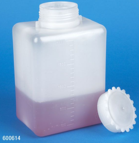 Bottle with Screwcap, Wide Mouth, Square, Graduated, PE, Cap: Polypropylene (PP), 2000 mL, 6/PK, Globe Scientific, 600614-6