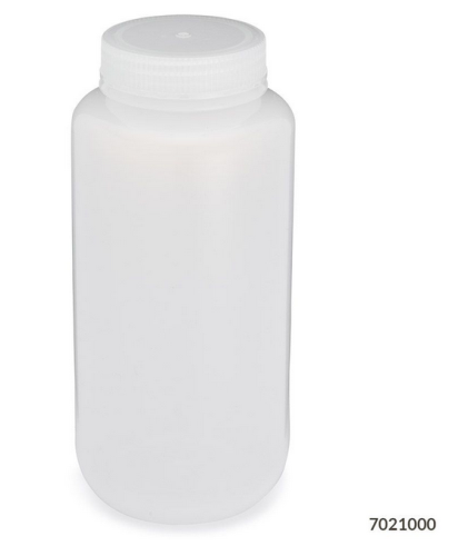 Bottle, Wide Mouth, Low-Density Polyethylene (LDPE) Bottle, Attached Polypropylene (PP) Screw Cap, 1000 mL, 24/CS (4 Bags of 6), Globe Scientific, 7021000