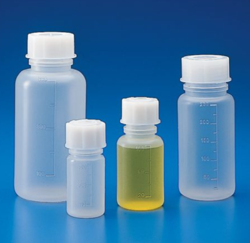 Bottle with Screwcap, Wide Mouth, Polypropylene (PP), Graduated, 500 mL, 5/PK, Globe Scientific, 601627-5