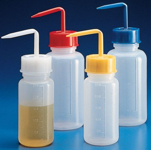 Wash Bottle, Squeeze with Wide Mouth, Screwcap, PE, 500 mL, Red, 10/CS, Globe Scientific, 601638R