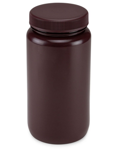 Bottle, Wide Mouth, High-Density Polyethylene (HDPE) Bottle, Attached Polypropylene (PP) Screw Cap, Amber, 2 L (0.5 Gallons), 6/CS, Globe Scientific, 7012000AM
