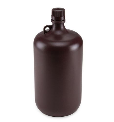 Bottle, Narrow Mouth, Amber Polypropylene (PP) Bottle, Attached Polypropylene (PP) Screw Cap, 4 L (1 Gallon), 6/CS, Globe Scientific, 7054000AM