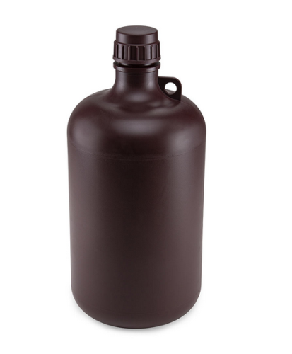 Bottle, Narrow Mouth, Amber Polypropylene (PP) Bottle, Attached Polypropylene (PP) Screw Cap, 8 L (2 Gallons), 6/CS, Globe Scientific, 7058000AM