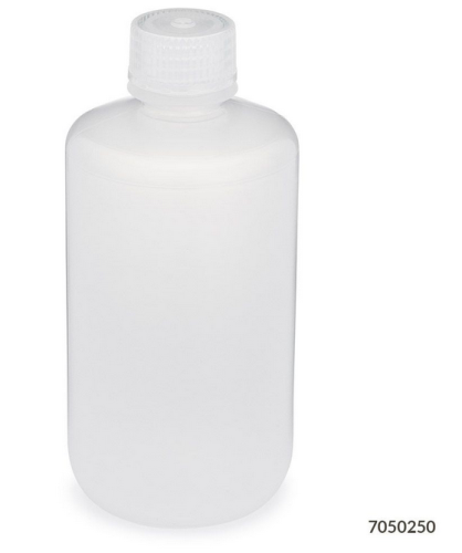 Bottle, Narrow Mouth, Polypropylene (PP) Bottle, Attached Polypropylene (PP) Screw Cap, 250 mL, 72/CS (6 Bags of 12), Globe Scientific, 7050250
