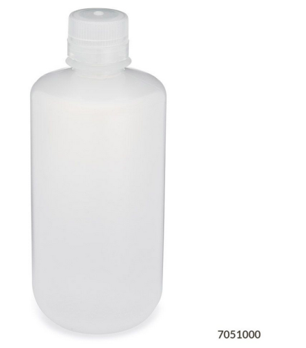 Bottle, Narrow Mouth, Polypropylene (PP) Bottle, Attached Polypropylene (PP) Screw Cap, 1000 mL, 24/CS (4 Bags of 6), Globe Scientific, 7051000