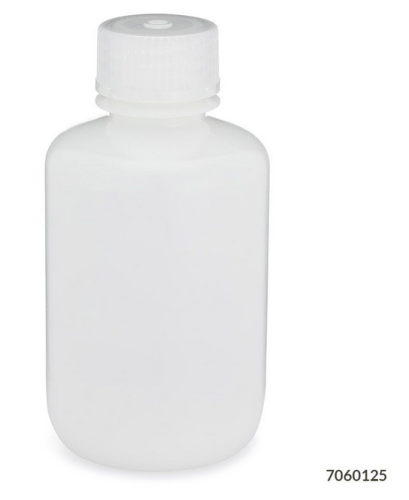 Bottle, Narrow Mouth, High-Density Polyethylene (HDPE) Bottle, Attached Polypropylene (PP) Screw Cap, 125 mL, 72/CS (6 Bags of 12), Globe Scientific, 7060125