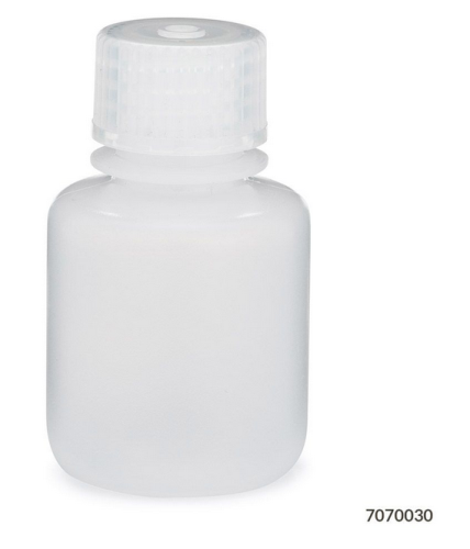 Bottle, Narrow Mouth, Low-Density Polyethylene (LDPE) Bottle, Attached Polypropylene (PP) Screw Cap, 30 mL, 72/CS (6 Bags of 12), Globe Scientific, 7070030