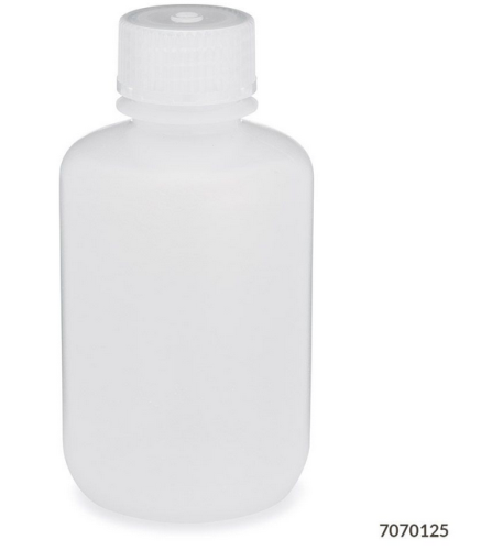 Bottle, Narrow Mouth, Low-Density Polyethylene (LDPE) Bottle, Attached Polypropylene (PP) Screw Cap, 125 mL, 72/CS (6 Bags of 12), Globe Scientific, 7070125