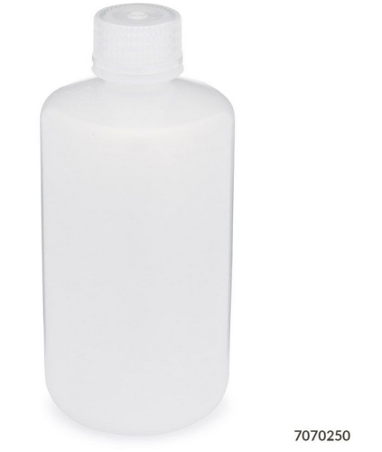 Bottle, Narrow Mouth, Low-Density Polyethylene (LDPE) Bottle, Attached Polypropylene (PP) Screw Cap, 250 mL, 72/CS (6 Bags of 12), Globe Scientific, 7070250