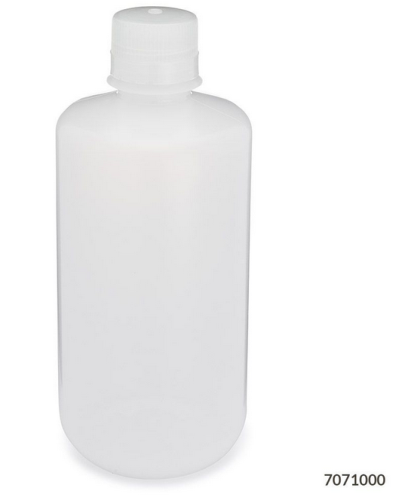 Bottle, Narrow Mouth, Low-Density Polyethylene (LDPE) Bottle, Attached Polypropylene (PP) Screw Cap, 1000 mL, 24/CS (4 Bags of 6), Globe Scientific, 7071000