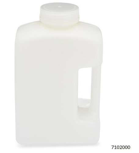 Bottle, Rectangular, Large Format, High-Density Polyethylene (HDPE) Bottle, 63 mm Polypropylene (PP) Screw Cap, 2000 mL (64 oz), 12/CS (6 Bags of 2), Globe Scientific, 7102000