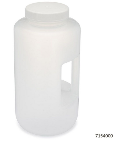 Bottle, Large Wide Mouth with Handle, Round, Polypropylene (PP) Bottle, 100 mm Polypropylene (PP) Screw Cap, 4 L (1.0 Gallons), 6/CS, Globe Scientific, 7154000