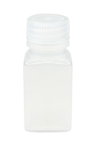 Bottle, Wide Mouth, Square, Polypropylene (PP), Attached Polypropylene (PP) Screw Cap, 60 mL, 72/CS (6 Bags of 12), Globe Scientific, 7160060