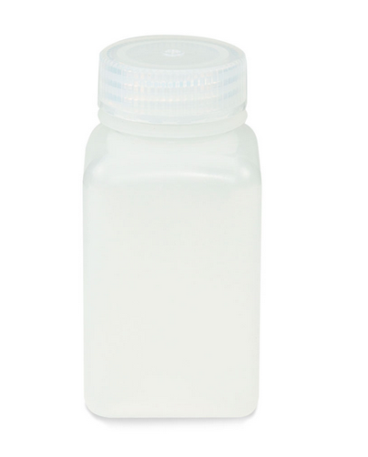 Bottle, Wide Mouth, Square, Polypropylene (PP), Attached Polypropylene (PP) Screw Cap, 175 mL, 72/CS (6 Bags of 12), Globe Scientific, 7160175