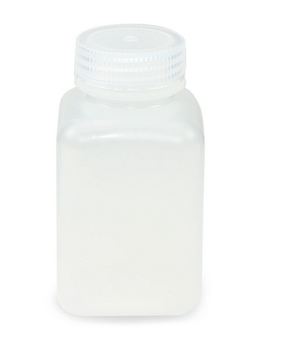 Bottle, Wide Mouth, Square, Polypropylene (PP), Attached Polypropylene (PP) Screw Cap, 250 mL, 72/CS (6 Bags of 12), Globe Scientific, 7160250