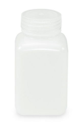 Bottle, Wide Mouth, Square, High-Density Polyethylene (HDPE), Attached Polypropylene (PP) Screw Cap, 250 mL, 72/CS (6 Bags of 12), Globe Scientific, 7180250