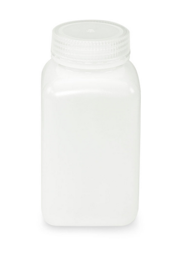 Bottle, Wide Mouth, Square, High-Density Polyethylene (HDPE), Attached Polypropylene (PP) Screw Cap, 500 mL, 48/CS (4 Bags of 12), Globe Scientific, 7180500