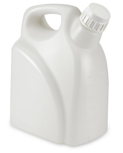 Jerrican, Rectangular with Handle, High-Density Polyethylene (HDPE), 5 L, White Polypropylene (PP) Screwcap, Molded Graduations, 6/CS, Globe Scientific, 7190005
