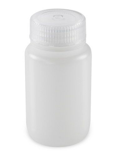 Bottle, Wide Mouth, Round, High-Density Polyethylene (HDPE) with Polypropylene (PP) Closure, 125 mL, Bulk Packed with Bottles and Caps Bagged Separately, 500/CS, Globe Scientific, 7510125BKS