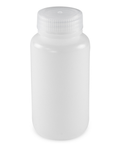 Bottle, Wide Mouth, Round, High-Density Polyethylene (HDPE) with Polypropylene (PP) Closure, 250 mL, Bulk Packed with Bottles and Caps Bagged Separately, 250/CS, Globe Scientific, 7510250BKS