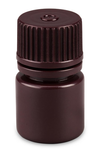 Bottle, Narrow Mouth, Boston Round, Amber High-Density Polyethylene (HDPE) with Amber Polypropylene (PP) Closure, 8 mL, Bulk Packed with Bottles and Caps Bagged Separately, 2000/CS, Globe Scientific, 7560008AMBKS