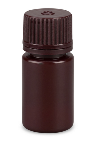 Bottle, Narrow Mouth, Boston Round, Amber High-Density Polyethylene (HDPE) with Amber Polypropylene (PP) Closure, 15 mL, Bulk Packed with Bottles and Caps Bagged Separately, 2000/CS, Globe Scientific, 7560015AMBKS