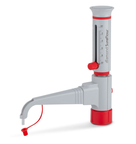Bottle Top Dispenser, Diamond SureFlow, Standard, 1.0 mL to 10.0 mL, 0.2 mL Increments, Globe Scientific, GBTD-10