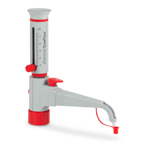 Bottle Top Dispenser, Diamond SureFlow, with Recirculation, 0.5 mL to 5.0 mL, 0.1 mL Increments, Globe Scientific, GBTD-R-05